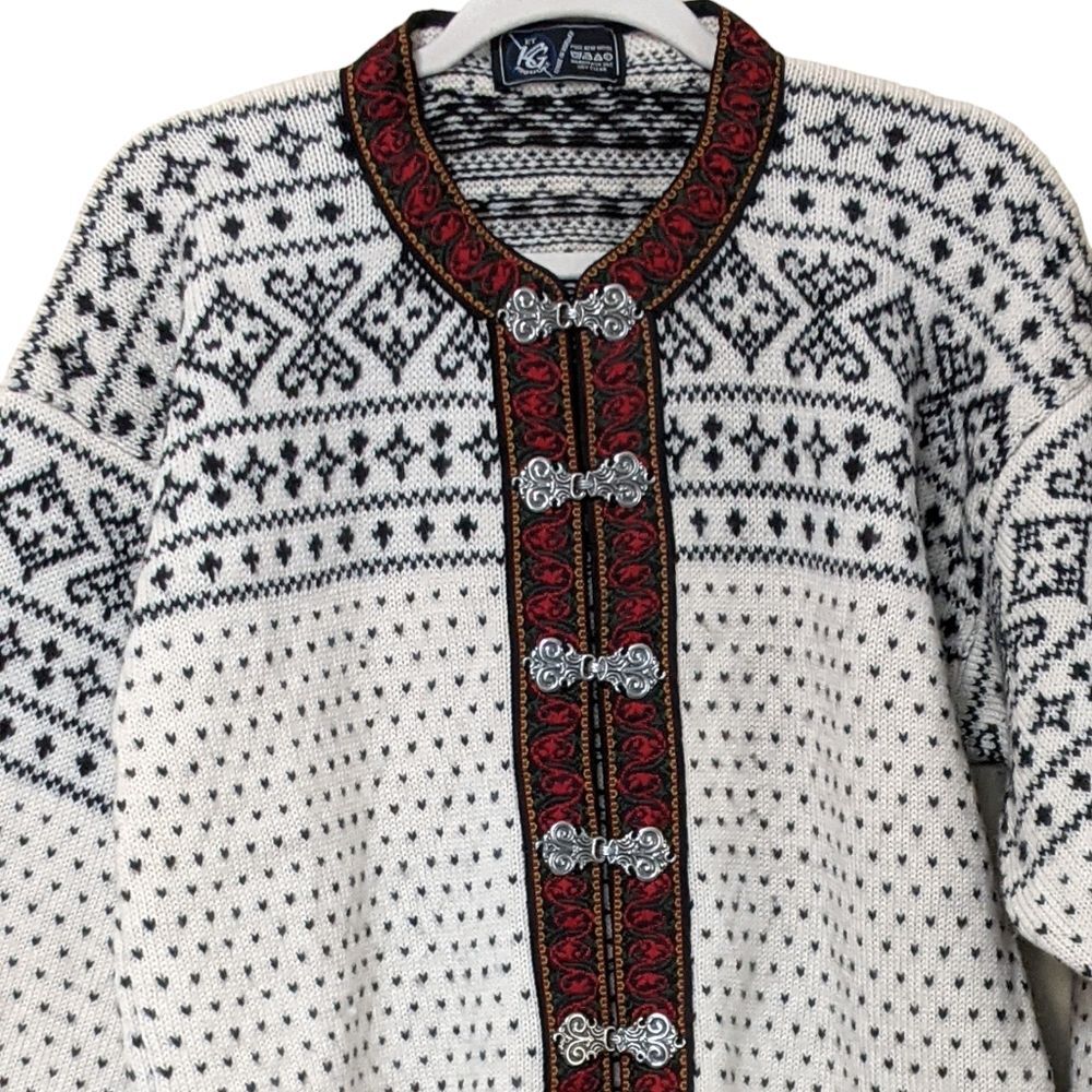 ET KG Norwegian Icelandic fisherman Faire Isle sweater cardigan - Picture 10 of 11